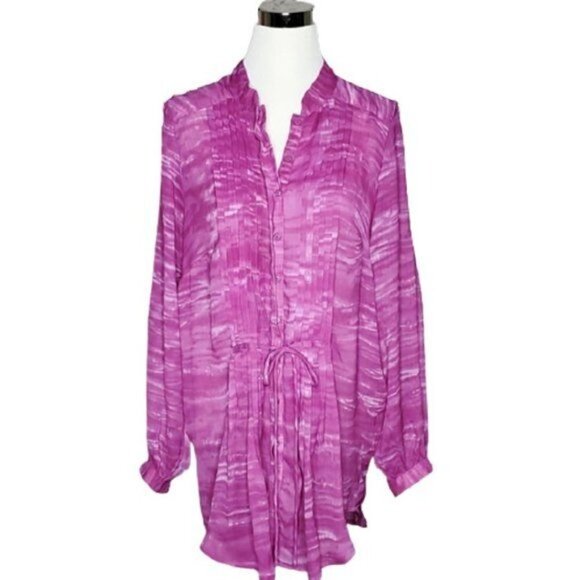 𝅺LANE Bryant Pink Mock Neck Ruffle Front Long Sleeve Tunic Top Plus Size 14/16 - Picture 2 of 14